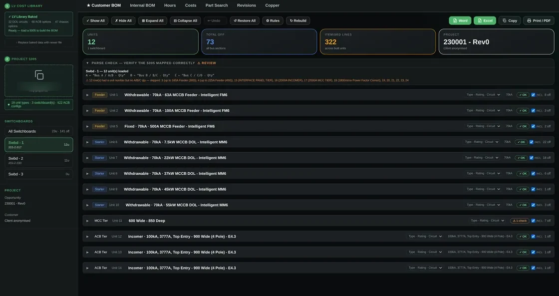 Estimating and BOM automation